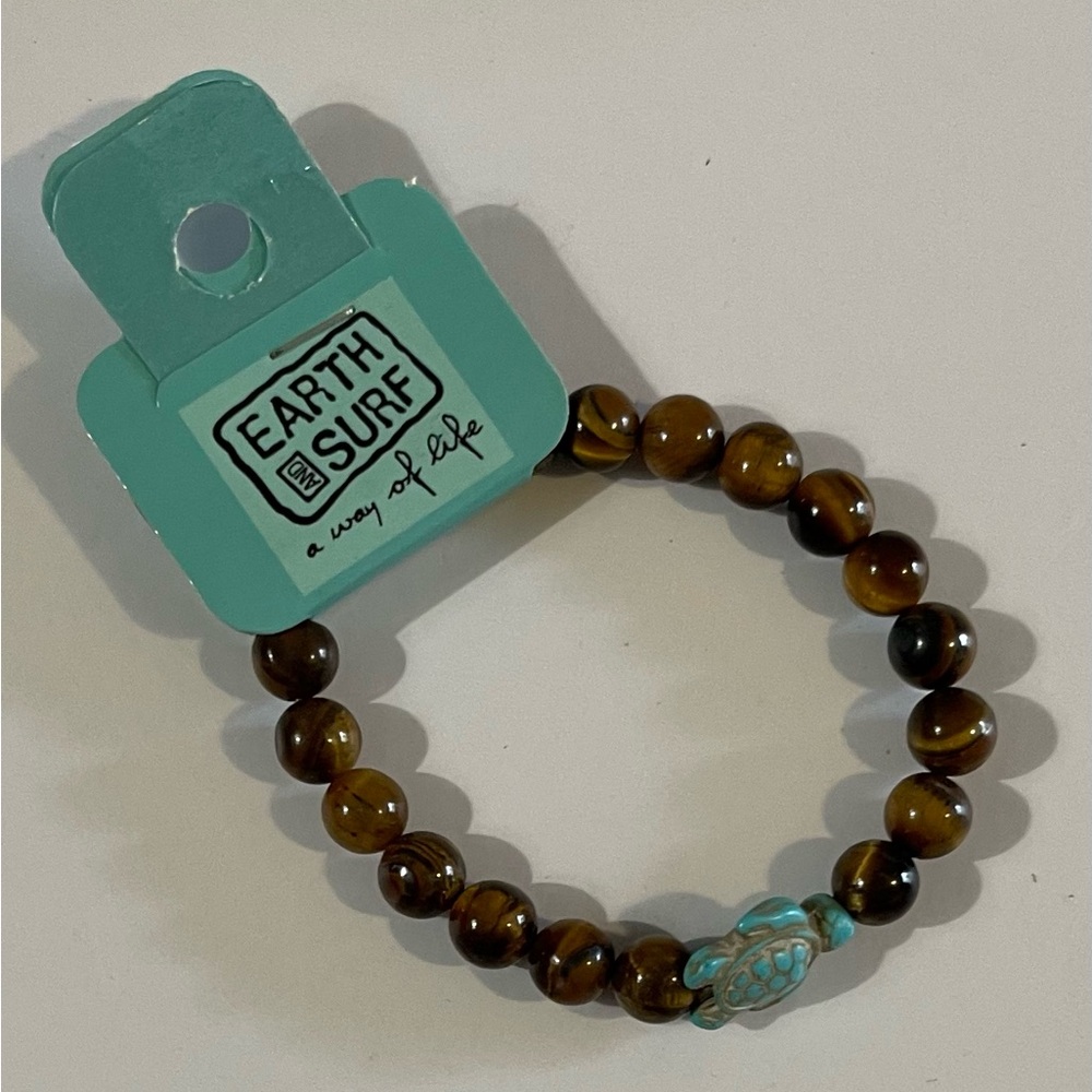 NEW Earth and Surf Brown Beaded Turtle Bracelet